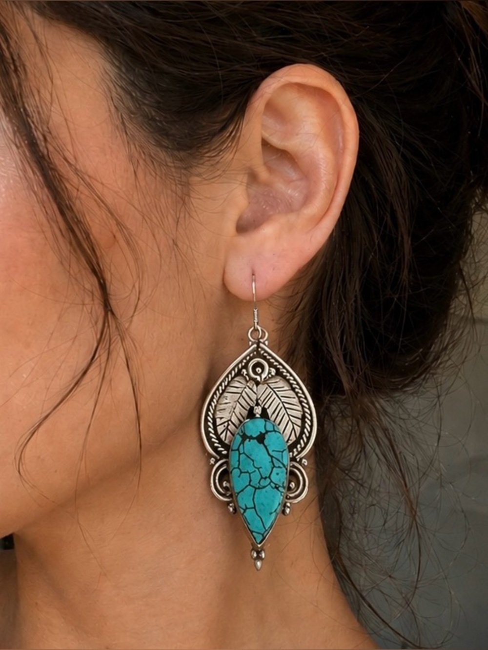 Sterling Silver Turquoise Earrings Bohemian Style